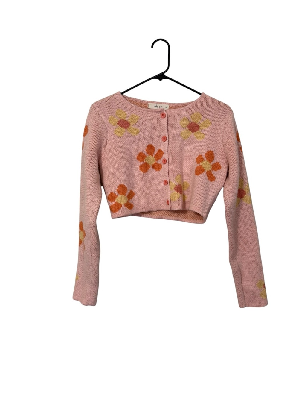 Cropped Pink Floral Button-Up Cardigan - Unbranded